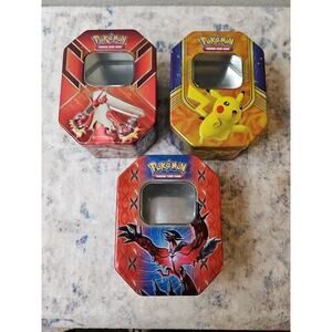 Lot of Three Pokemon Empty Tins Blaziken Pikachu Yveltal